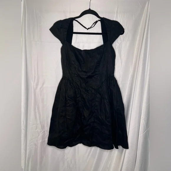 Reformation Oaklyn Cap Sleeve Linen Minidress Black Size 8 Reformation Oaklyn Cap Sleeve Linen Minidress Black Size 8